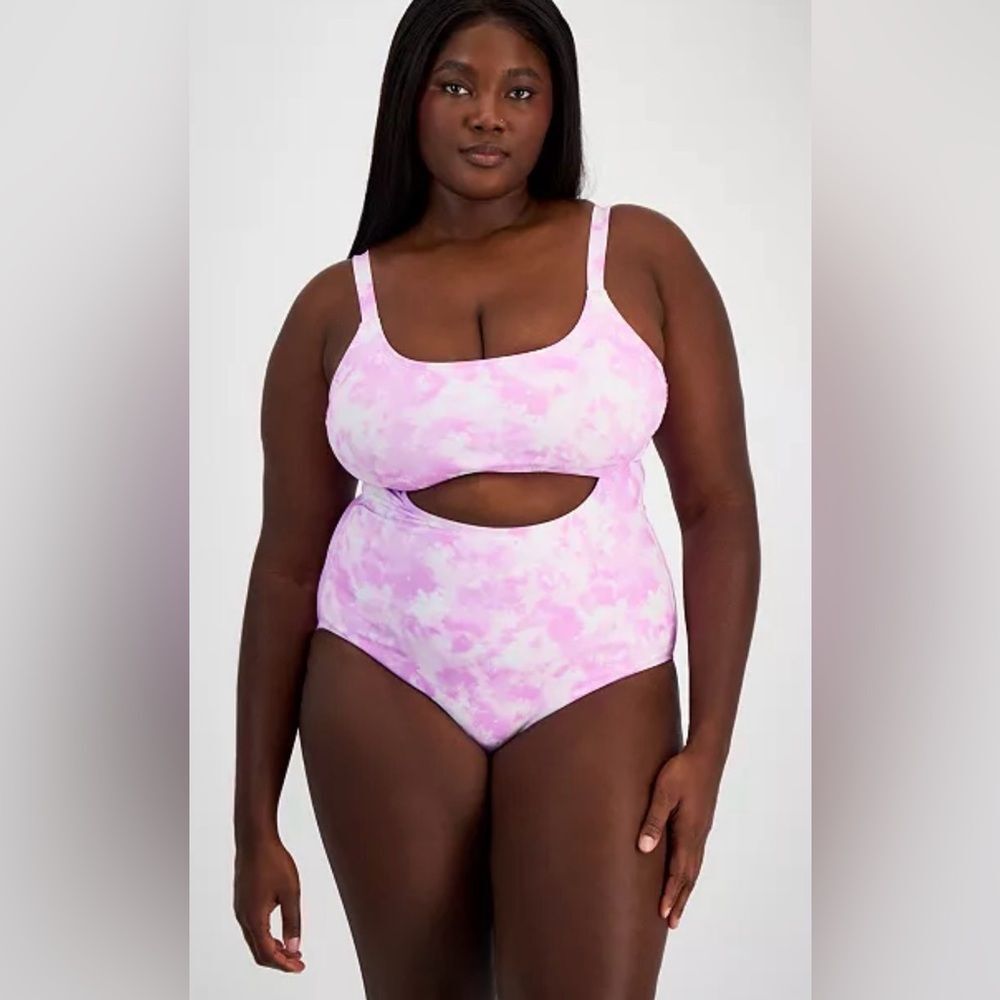 California Waves Plus Size Tie-Dye One-Piece Swimsuit Pink Size 2X 20/22 NWT